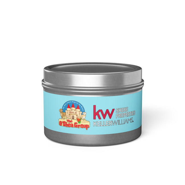 Keller Williams Branded Tin Candle — Beachy Sandcastle Scent (Custom Logo)