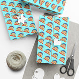 Gift Wrap Paper — Retro Beach Castle Pattern (Bright Aqua)