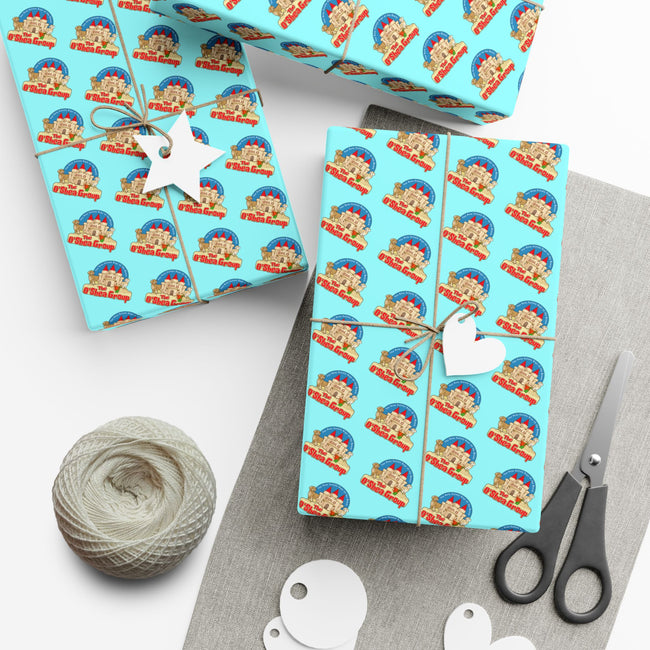 Gift Wrap Paper — Retro Beach Castle Pattern (Bright Aqua)