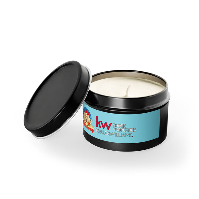 Keller Williams Branded Tin Candle — Beachy Sandcastle Scent (Custom Logo)