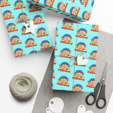 Gift Wrap Paper — Retro Beach Castle Pattern (Bright Aqua)