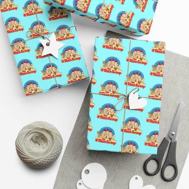 Gift Wrap Paper — Retro Beach Castle Pattern (Bright Aqua)