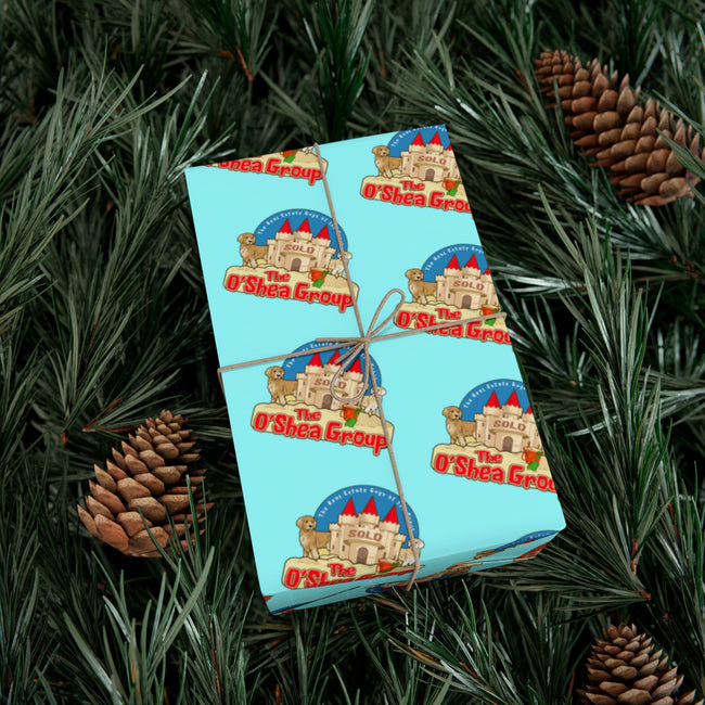 Gift Wrap Paper — Retro Beach Castle Pattern (Bright Aqua)