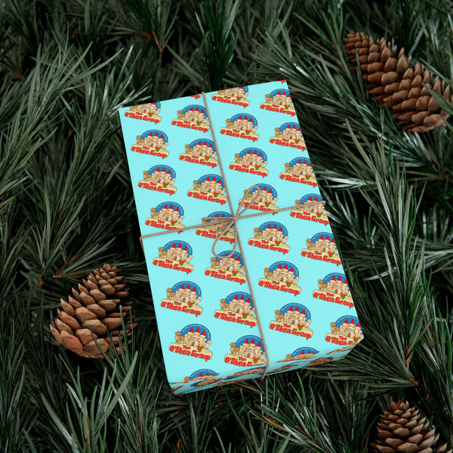 Gift Wrap Paper — Retro Beach Castle Pattern (Bright Aqua)