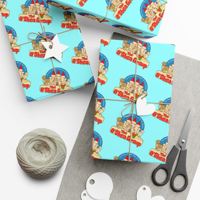 Gift Wrap Paper — Retro Beach Castle Pattern (Bright Aqua)