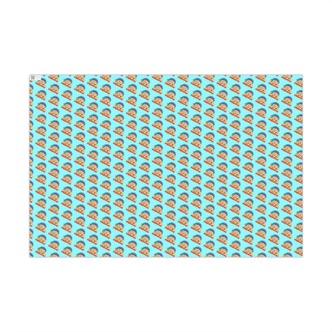 Gift Wrap Paper — Retro Beach Castle Pattern (Bright Aqua)