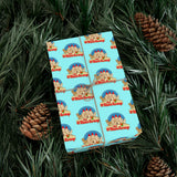 Gift Wrap Paper — Retro Beach Castle Pattern (Bright Aqua)