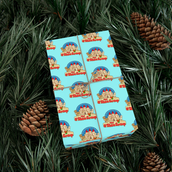 Gift Wrap Paper — Retro Beach Castle Pattern (Bright Aqua)