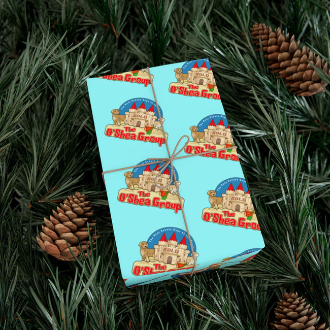 Gift Wrap Paper — Retro Beach Castle Pattern (Bright Aqua)