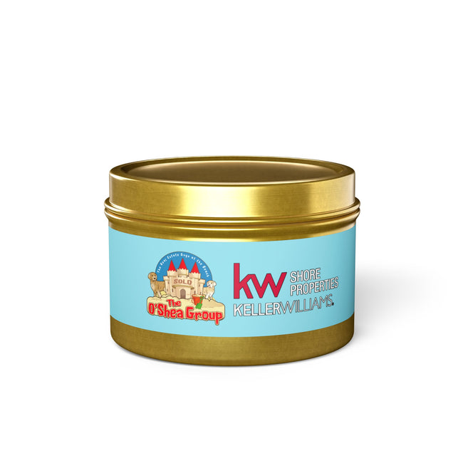 Keller Williams Branded Tin Candle — Beachy Sandcastle Scent (Custom Logo)