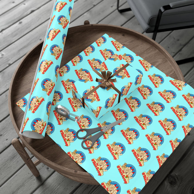 Gift Wrap Paper — Retro Beach Castle Pattern (Bright Aqua)
