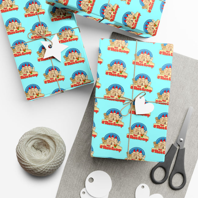 Gift Wrap Paper — Retro Beach Castle Pattern (Bright Aqua)