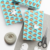 Gift Wrap Paper — Retro Beach Castle Pattern (Bright Aqua)