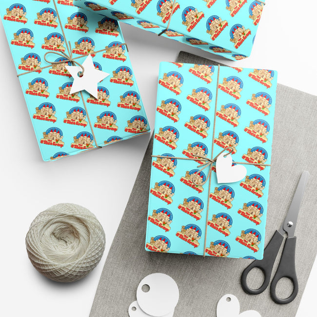 Gift Wrap Paper — Retro Beach Castle Pattern (Bright Aqua)