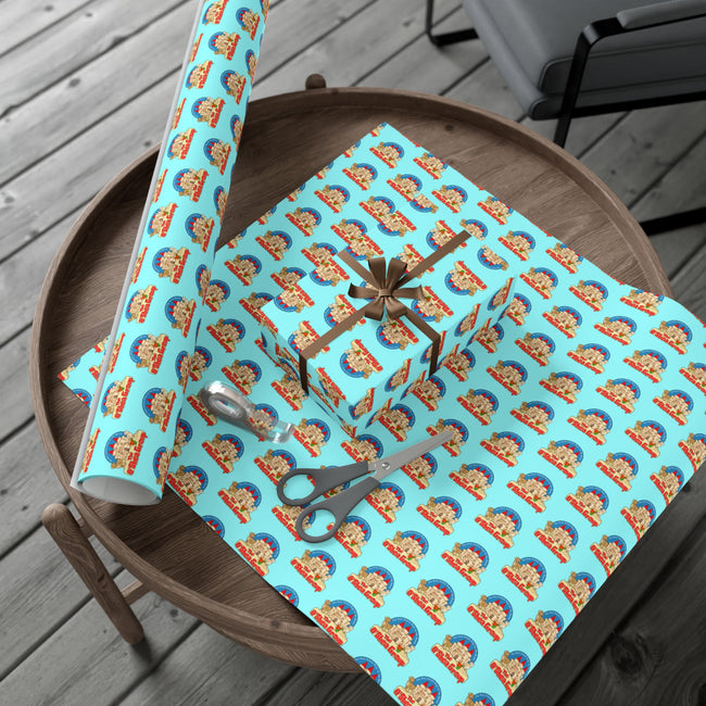 Gift Wrap Paper — Retro Beach Castle Pattern (Bright Aqua)