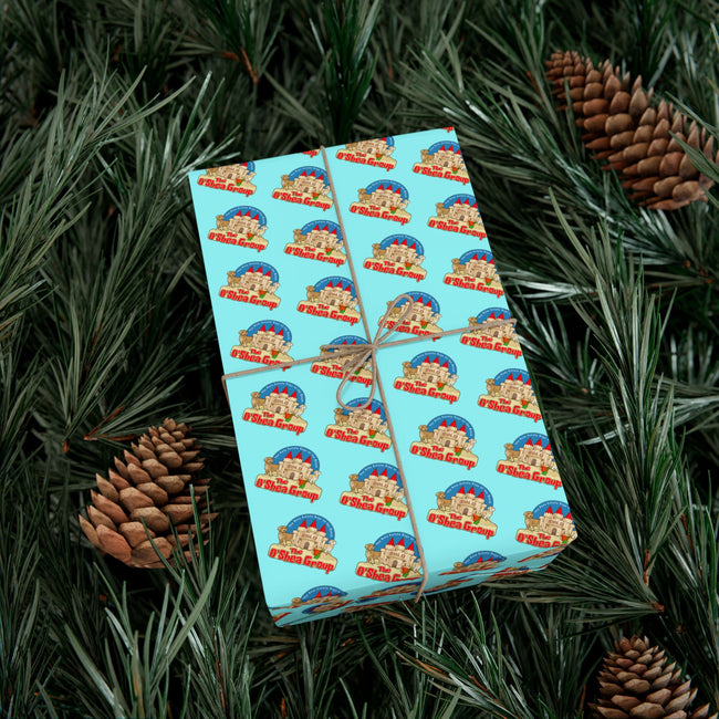 Gift Wrap Paper — Retro Beach Castle Pattern (Bright Aqua)