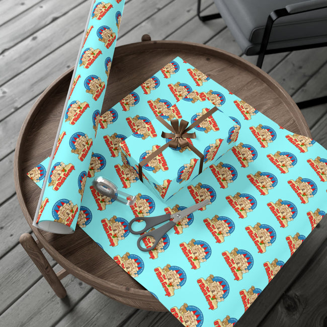 Gift Wrap Paper — Retro Beach Castle Pattern (Bright Aqua)