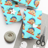 Gift Wrap Paper — Retro Beach Castle Pattern (Bright Aqua)