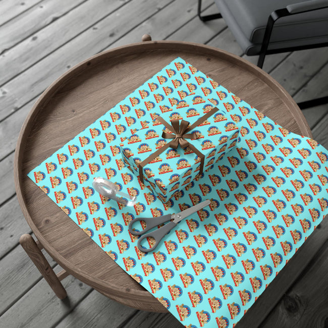Gift Wrap Paper — Retro Beach Castle Pattern (Bright Aqua)