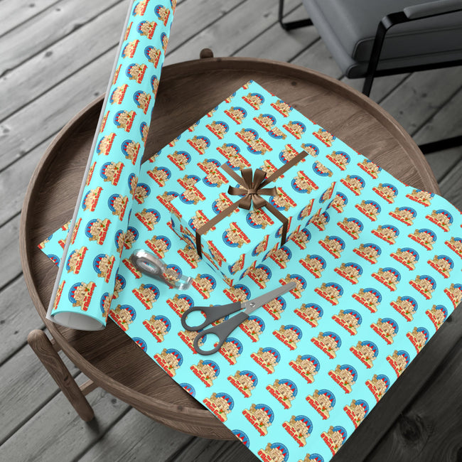 Gift Wrap Paper — Retro Beach Castle Pattern (Bright Aqua)