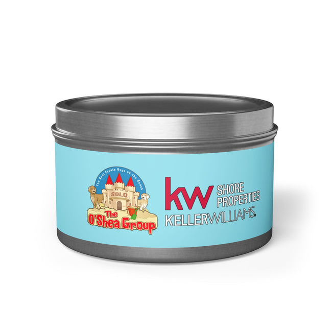 Keller Williams Branded Tin Candle — Beachy Sandcastle Scent (Custom Logo)