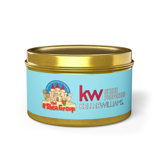 Keller Williams Branded Tin Candle — Beachy Sandcastle Scent (Custom Logo)