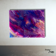 Pretty/Ugly: quick fuse | Abstract Artwork - Fluid Acrylic Pour Painting Art, 11x14 Canvas with Purple/Pink, Gold, Multi-Colored, Resin Finish